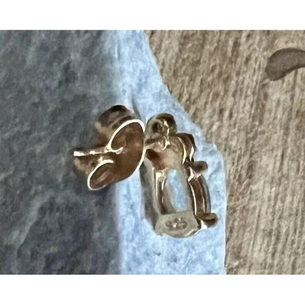 925 Sterling Silver Gold Vermeil Blue Topaz & Diamond Stud Post Earrings 1.2g